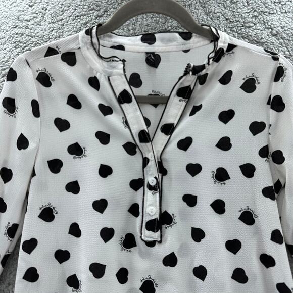 Zara Women's Small Heart Blouse Button Collar 3/4 Sleeves Sheer Valentine's Day - Picture 3 of 10